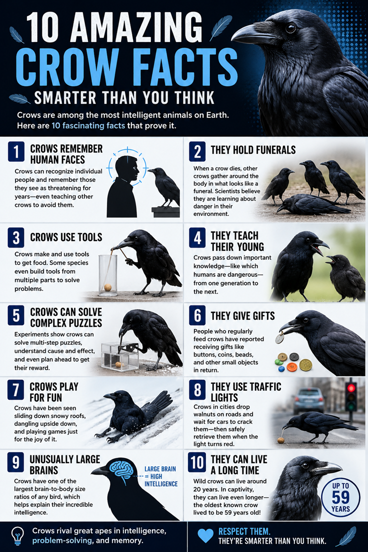Amazing crow infographic with top 10 facts